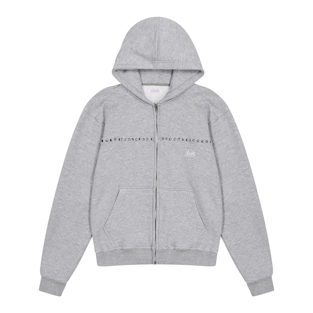 Load image into Gallery viewer, STUDDED ZIP HOODIE (GREY)