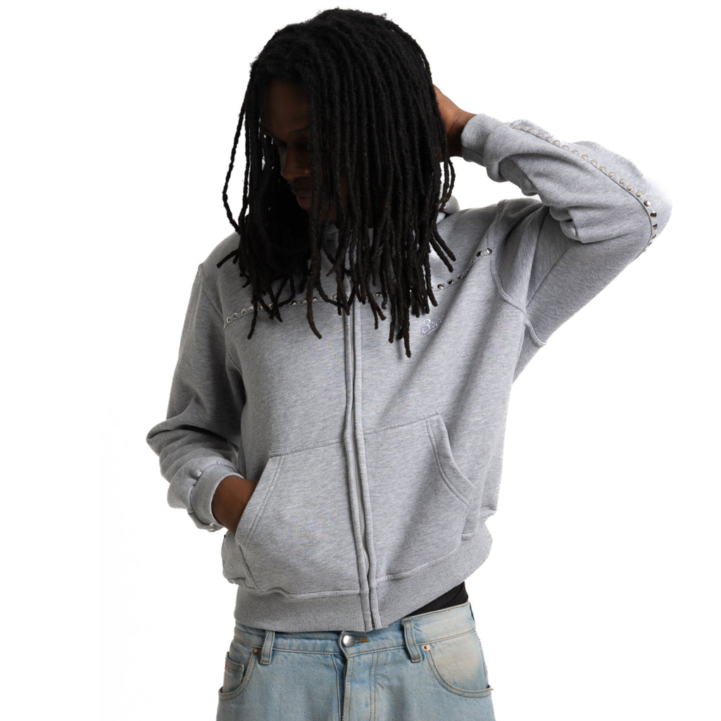 Load image into Gallery viewer, STUDDED ZIP HOODIE (GREY)
