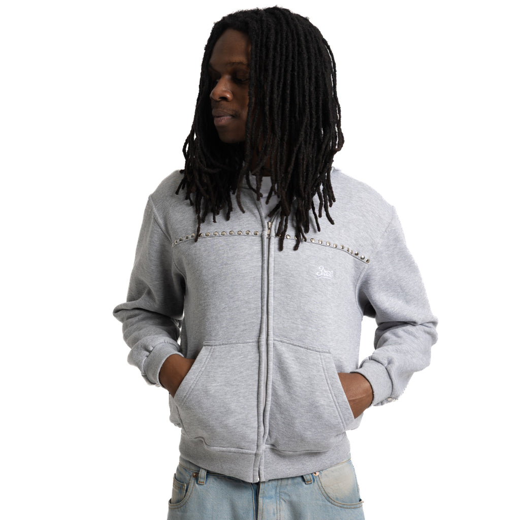 Load image into Gallery viewer, STUDDED ZIP HOODIE (GREY)
