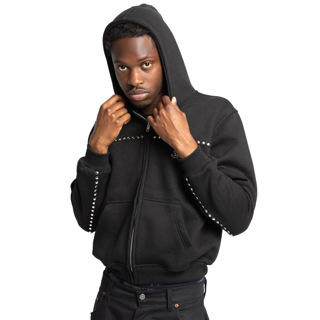 Load image into Gallery viewer, STUDDED ZIP HOODIE (BLACK)

