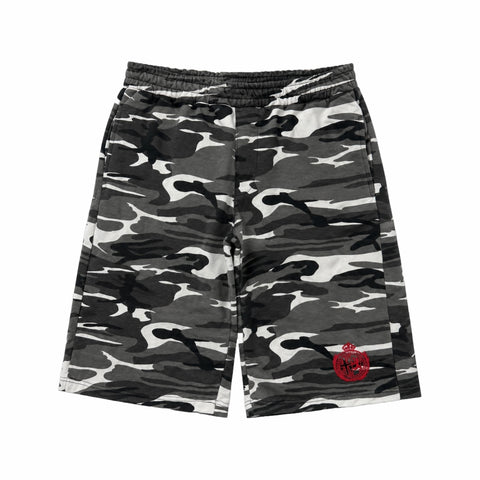 SNOW CAMO SWEATSHORTS