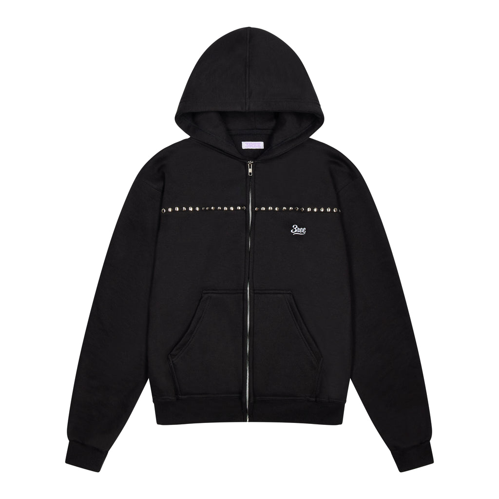Load image into Gallery viewer, STUDDED ZIP HOODIE (BLACK)
